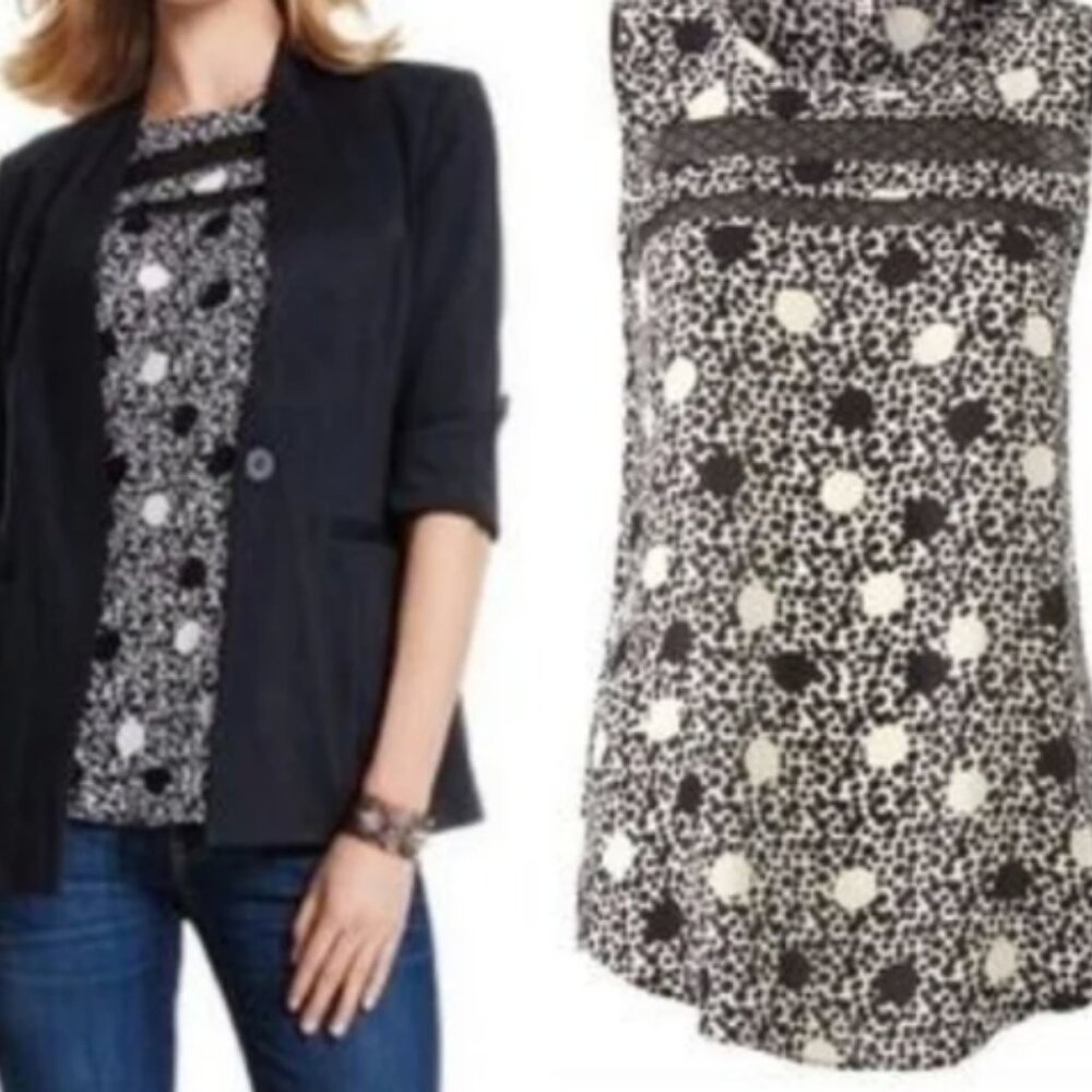 CAbi #3079 Jot Top Sz M Black White Dot Sleeveless‎ #222J